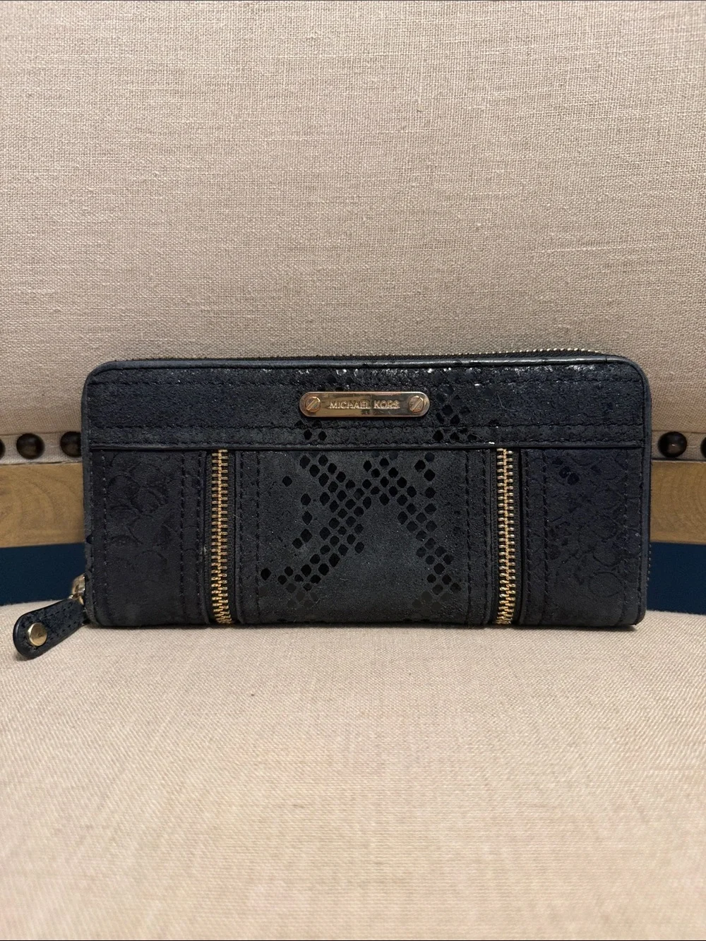 Michael Kors Black Animal Print Leather Zip-around Wallet